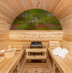 Serenity Barrel Sauna with Maximum Glass Panes: A Vision of Beauty and Tranquility