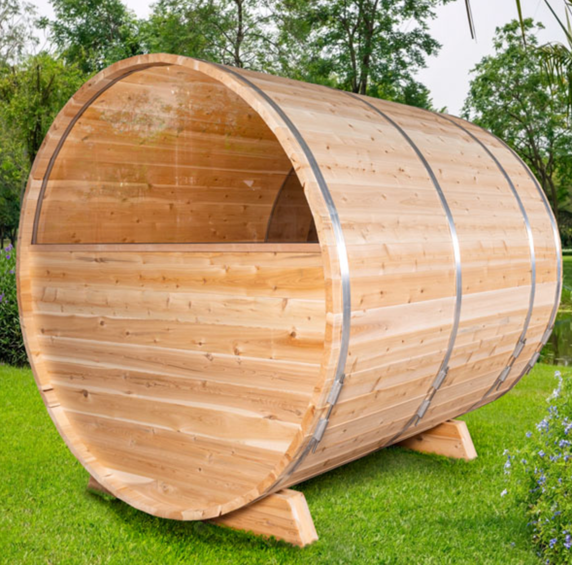 Serenity Barrel Sauna with Maximum Glass Panes: A Vision of Beauty and Tranquility