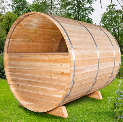 Serenity Barrel Sauna with Maximum Glass Panes: A Vision of Beauty and Tranquility